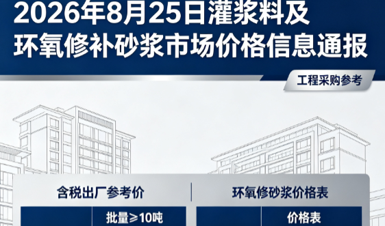 新城镇2026年8月25日灌浆料及环氧修补砂浆市场价格信息通报